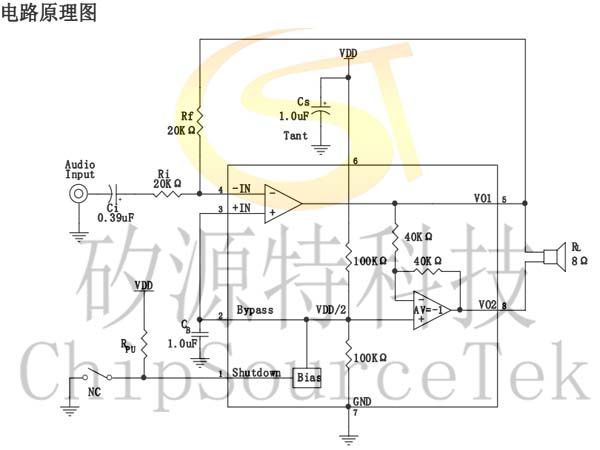 8002b功放应用电路图和引脚的作用分析